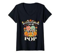Mujer My Little Pumpkins Call Me Pop Otoño Otoño Abuelos Camiseta Cuello V