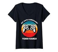 Mujer My Love Language Gaming Console Gamer Controlador de videojuegos Camiseta Cuello V