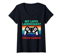Mujer My Love Language Videojuegos Gaming Retro Controller Gamer Camiseta Cuello V
