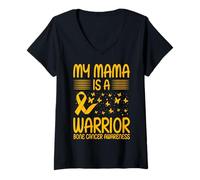 Mujer My Mama is a Warrior Bone Cancer Concientización Camiseta Cuello V