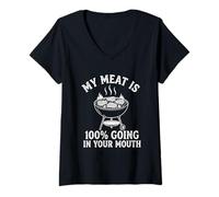 Mujer My Meat Is 100% Going In Your Mouth - Divertida Parrilla de Alimentos para Barbacoa Camiseta Cuello V
