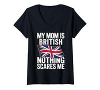 Mujer My Mom Is British Nothing Scares Me Flag Camiseta Cuello V