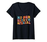 Mujer My Mom Says I'm Special Groovy Vintage Stylish Son Daughter Camiseta Cuello V