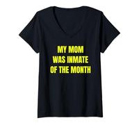 Mujer My Mom Was Inmate of The Month Funny Parent Design Tees Camiseta Cuello V