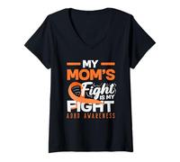 Mujer My Moms Fight Is My Fight ADHD Awareness Cinta Naranja Camiseta Cuello V