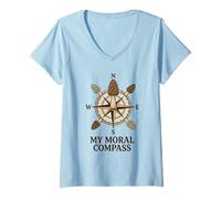 Mujer My Moral Brújula Morel Hongo Caza Divertido Juego de Palabras Camiseta Cuello V