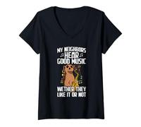 Mujer My Neighbors Hear Good Music Saxofón Jugador de saxofón Camiseta Cuello V