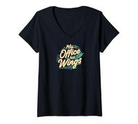 Mujer My Office Has Wings Remote Work Travel Freedom Camiseta Cuello V