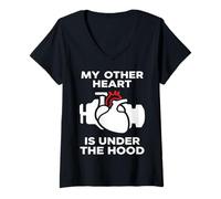 Mujer My Other Heart Is Under The Hood Quote Camiseta Cuello V