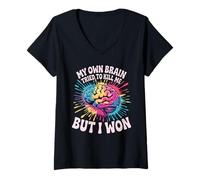 Mujer My Own Brain Tried To Kill Me But I Won Stroke Health - Camiseta Cuello V