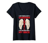 Mujer My Papa Is My Guardian Angel He Watches Over My Back - Camiseta Cuello V