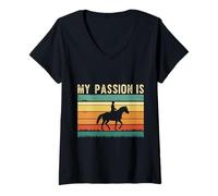 Mujer My Passion Is Horses - Diseño Ecuestre Retro Camiseta Cuello V