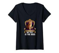 Mujer My Pet Is The Boss Funny Regal Cat On Throne Camiseta Cuello V