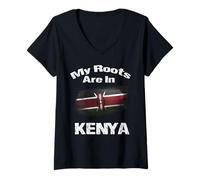 Mujer My Roots Are In Kenya with Kenyan Proud Flag - Camiseta de Regalo Camiseta Cuello V