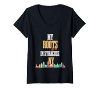 Mujer My Roots Are in Syracuse NY Tee Holiday Upstate Mujeres Hombres Camiseta Cuello V