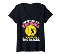 Mujer My Sister Plays Softball Snacks Juvenil Familia Juego de Pelota Fan Camiseta Cuello V
