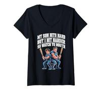 Mujer My Son Hits Hard But I Hit Harder So Watch Yo Mouth - Camiseta Cuello V