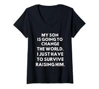 Mujer My Son Is Going Change The World Día del Padre Día de la Madre Camiseta Cuello V