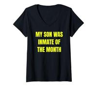 Mujer My Son Was Inmate of The Month Funny Parent Design Tees Camiseta Cuello V