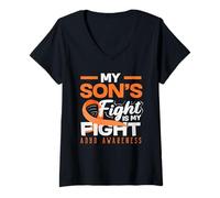 Mujer My Sons Fight Is My Fight ADHD Awareness Cinta Naranja Camiseta Cuello V