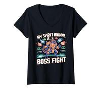 Mujer My Spirit Animal es un dragón Retro para Jugadores de Lucha contra Jefes Camiseta Cuello V