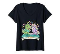 Mujer My Stick My Squad My Story Hockey sobre césped Unicorn Dino Camiseta Cuello V