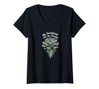 Mujer My Succulents Are My Therapy Plant Lover Gardening Camiseta Cuello V