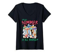 Mujer My Summer Is All Booked Beach Reading Club de Lectura de Vacaciones Camiseta Cuello V