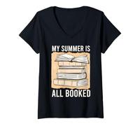 Mujer My Summer Is All Booked Funny Bookworm Reading Gift Camiseta Cuello V