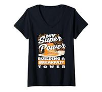Mujer My Super Power Pancakes Construyendo Una Torre de Desayuno Camiseta Cuello V