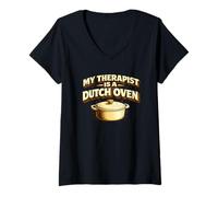 Mujer My Therapist Is A Dutch Oven Sourdough Bread Baking Baker Camiseta Cuello V