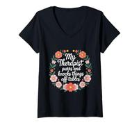 Mujer My Therapist Purrs and Knocks Things Off Tables |- Camiseta Cuello V
