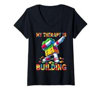 Mujer My Therapy Is Building Funny Master Builder Dabbing Camiseta Cuello V