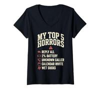 Mujer My Top 5 Horrors Adulting Horror Meme Funny Work Humor Camiseta Cuello V