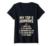 Mujer My Top 5 Horrors Adulting Horror Meme Funny Work Humor Camiseta Cuello V