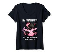 Mujer My Tummy Hurts But Im Being Really Brave About It Funny Cat Camiseta Cuello V