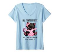Mujer My Tummy Hurts But I'm Being Really Brave About It Funny Cat Camiseta Cuello V