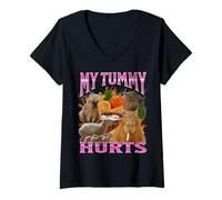 Mujer My Tummy Hurts Funny Capybara Meme Bootleg Gráfico Camiseta Cuello V