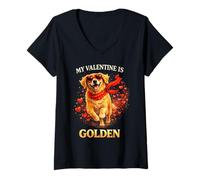 Mujer My Valentine Is Golden Funny Golden Retriever Camiseta Cuello V