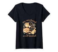 Mujer My Weekend Is All Booked Cozy Book Lover Reading Camiseta Cuello V