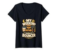 Mujer My Weekend Needs A Bouncer Humor Fin de Semana Camiseta Cuello V