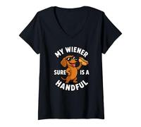 Mujer My Wiener Sure Is A Handful Funny Men's Ofensive Camiseta Cuello V