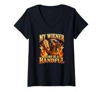 Mujer My Wiener Sure Is A Handful Funny Men's Ofensive Camiseta Cuello V