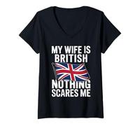 Mujer My Wife Is British Nothing Scares Me Camiseta Cuello V