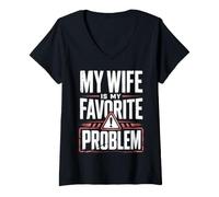 Mujer My Wife Is My Favorite Problem Divertido Dicho Divertido Camiseta Cuello V
