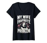 Mujer My Wife Is My Favorite Problem Divertido Dicho Divertido Camiseta Cuello V