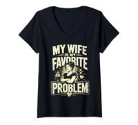 Mujer My Wife Is My Favorite Problem Divertido Dicho Divertido Camiseta Cuello V