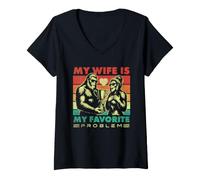 Mujer My Wife Is My Favorite Problem Divertido Vintage Marido Humor Camiseta Cuello V