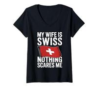 Mujer My Wife Is Swiss Nothing Scares Me Camiseta Cuello V