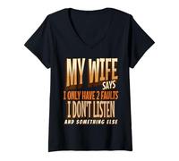 Mujer My Wife Says I Only Have 2 Faults Retro Vintage Husband tee Camiseta Cuello V